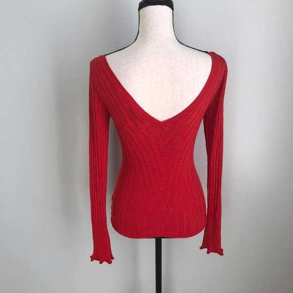 New Topshop Red Double V-Neck Long Sleeve Sweater - Picture 3 of 5